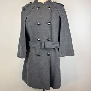Banana Republic Military Cape Trench Coat Gray Belted Wool-Blend Size M